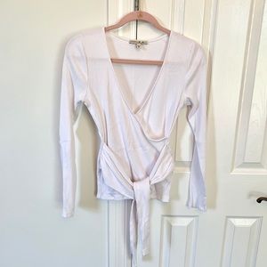 Express White Ribbed Wrap Top